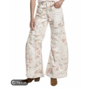 Free People Eden Printed Slouchy Flare Jeans Size 28